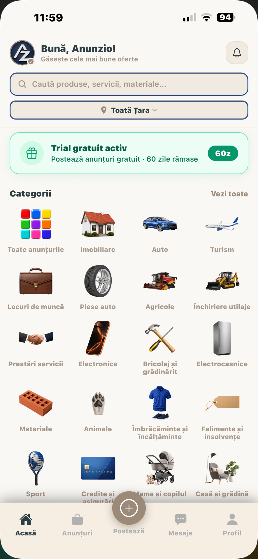 Anunzio app home